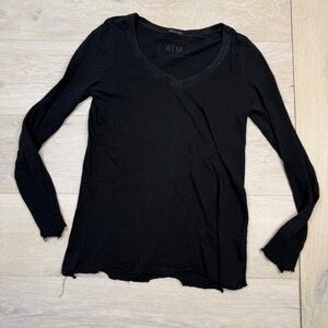 ATM Anthony Thomas Melillo Black V-Neck Long Sleeve Tee